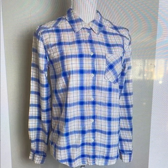 Blue and White Plaid Button-Up Shirt - Picture 1 of 1